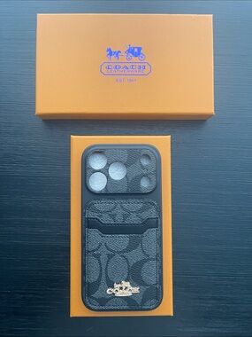 iPhone 17 Pro Coach Black Leather 2 Card Pocket Phone Case. Box included.